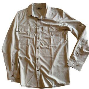 33000ft Shirt Men Small beige Long Sleeve Quick Dry Hiking Fishing Outdoor